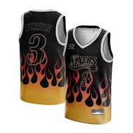 [ORIGINAL] Allen Iverson Philadelphaa Sixers Jersey #3 BLACK FLAME - Swingman Costume Top