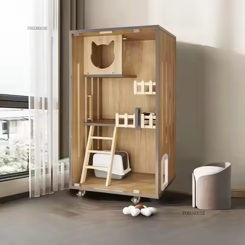 Modern Wooden Cat Villa Cat Cages with Ample Space Household Indoor Cat Cabinet with Integrated Litt