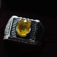 藍寶石戒指 美麗的黃色藍寶石 淨透 925純銀 托帕石
