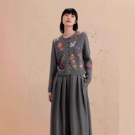 WXVH Erdos Round Neck Jacquard Cashmere Cardigan - Soft Thick-Knit Winter Jacket