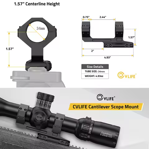 CVLIFE 34mm Cantilever Scope Mount Lightweight Dual Offset Ring Mount Optic Mounting Kit for Picatin