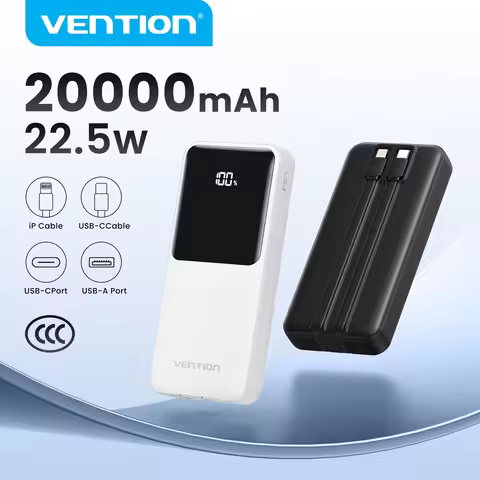 Vention 3C Certified 20000mAh 22.5w Power Bank Built-in USB-C Lightning Cable Portable Fast Charger 
