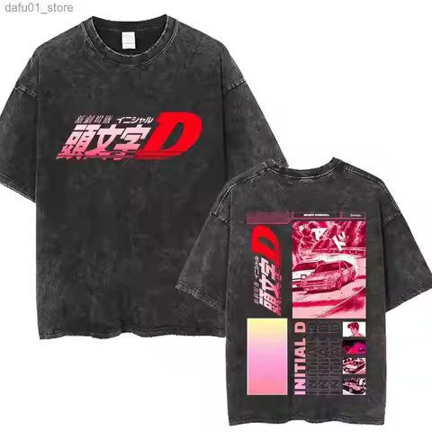 Washed Vintage Anime Initial D Drift AE86 Fujiwara Tofu Shop Print T-shirt Takumi Fujiwara T Shirts 