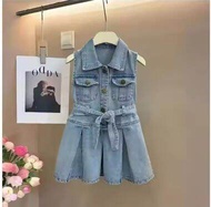 Dress Twisty rRuffle Belt Jeans Anak Perempuan | Dress Anak Perempuan Model Terbaru Usia 2-7 Tahun