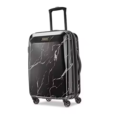 American Tourister Moonlight Hardside Expandable Luggage with Spinner Wheels Black Marble Carry-On 2