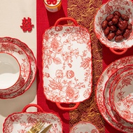 Household Ceramic Bowls Plates Tableware Tableware Set Wedding Gifts Red Dishes Rice Bowls Plates