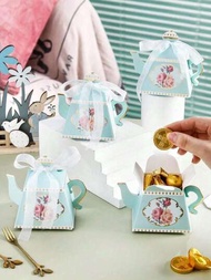 10入組創意燙金歐式皇家茶壺婚禮糖盒復古糖盒個性化下午茶糕點盒