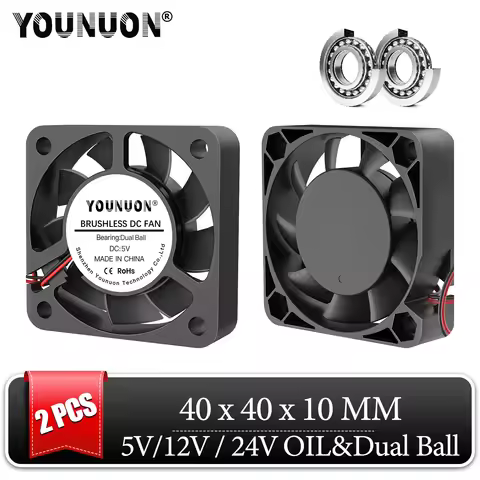 2 Pieces DC 24V 12V 5V 40mm x 40mm x 10mm 2-Pin Ball Bearing Computer PC Case Cooling Fan 4010 3D Pr