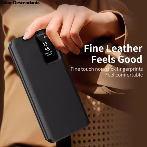 Luxury For Samsung Galaxy S22 Ultra S23 S24 S-View Flip Case High Quality Leather Cover S25 Ultra Pr