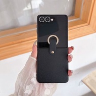 高級感素皮荔枝紋手機殼適用於三星zflip4567女防摔折疊屏zold4567指環扣保護套潮-黑色 三星Galaxy Z Flip4