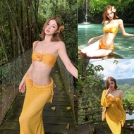 「ADELIA」Sexy Ginger Yellow Beach Bikini with Mesh Outerwear SP116