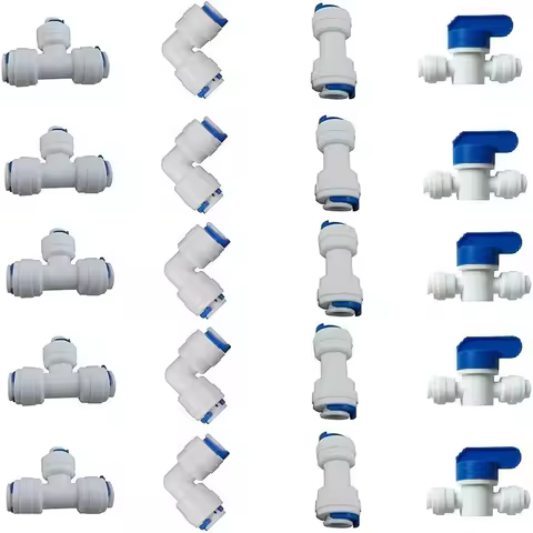 1/4" OD Quick Connect Push In to Connect for RO Water Reverse Osmosis System Water Tube Fitting Set 