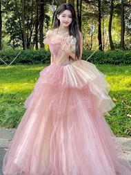 สไตล์เจ้าหญิงสีชมพูพรหม เดรส ผู้หญิง Vocal Art Exam Puffy กระโปรง ผู้ใหญ่พิธีเปียโนเครื่องแต่งกาย Ho