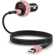 Bling USB C Car Charger, 48W USB Cigarette Lighter Dual Port Fast Charging Adapter with 3.9FT Type C