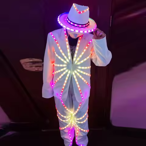 Men's LED Light-Up Robot Costume Dance Suit Luminous Stage Performance LED Clothing Men's Fashion