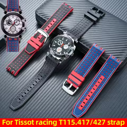 T115417 Genuine leather strap 22mm For 1853 Tissot T-sport Racing T115.417 Moto GP Cowhide Rubber Bo