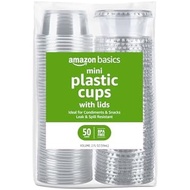 Basics Disposable Plastic To-Go Cups and Lids, Mini, 2oz, 50 Count