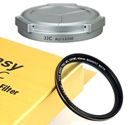 JJC Silver LX100 Auto SELF-RETAINING Protective Lens Cap, Compatible with Panasonic Lumix LX100 LX10