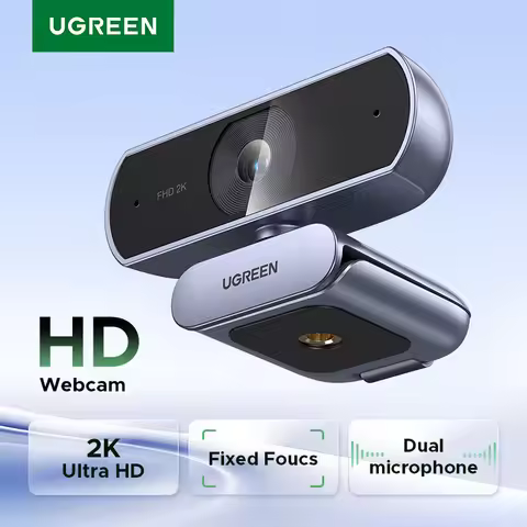UGREEN 2K Webcam with Microphone, Full HD USB Web Camera, Adjustable FOV, Auto Light Correction, Vid