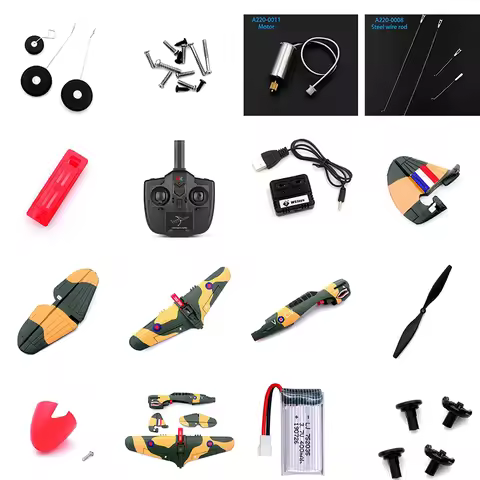 WLtoys A220 P40 RC Glider Components - Body, Blades, Motor, Motor Gear, Landing Gear, Receiver, Rudd