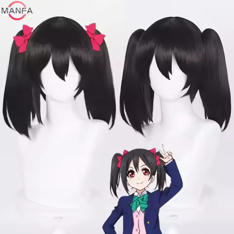 High Quality Nico Yazawa Cosplay Wig 40cm Long Ponytails Black Hair Heat Resistant Synthetic Wigs + 