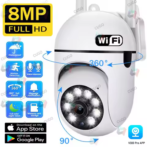 8MP Wifi Surveillance Camera Wireless Security PTZ IP Camera Color Night Vision AI Human Tracking CC