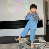 Summer Teens Pajamas Short Sleeve Silk Cotton Pyjamas Big Kids Clothes Sets Children Boys Sleepwear 