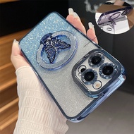 Deluxe Electroplated Bezel Soft TPU Phone Case with Butterfly Holder for IPhone 11 14 Pro Max 15 12 