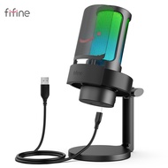 FIFINE USB Condenser Microphone A8 Ampligame Mic For GamingPodcastLive StreamingFor PC And Mac PS4/PS5Headphone Real-Time Monitoring And Touch-Mute ButtonMic With 3โหมด RGB-A8