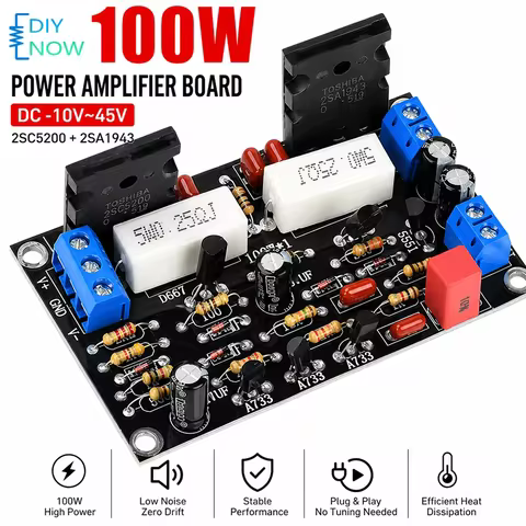 100W 2SC5200+2SA1943 Mono High Power Post Stage Amplifier Board DC 10V-45V HIFI Audio Amplifier Modu