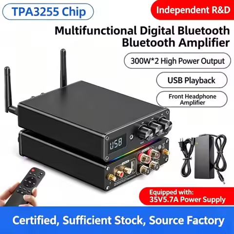 G12D Pro Bluetooth 5.3 Power Amplifier 300Wx2 Stereo Digital Amp RGB Rhythm Light Treble Bass Contro
