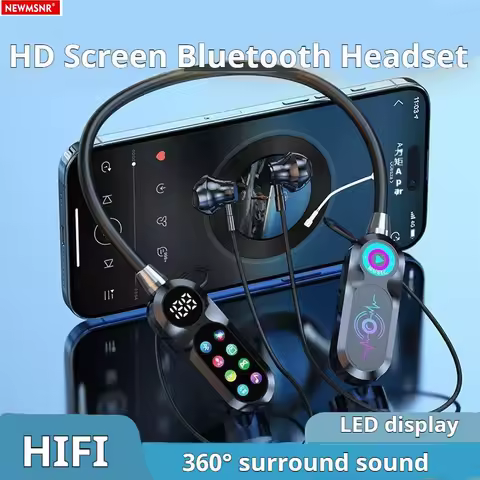 HD Screen Wireless Bluetooth 5.4 Headphones HiFi Sound Neckband Earphones For Live Karaoke Sports Ga