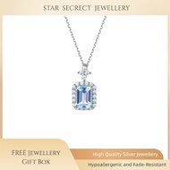 Aquamarine Topaz Baguette Shape Diamond S925 Silver Necklace