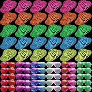 60 Sets of Neon Glow Party Supplies Including 30 Pack Animal Print Plastic Fedora Party Hats and 30 