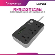 LDNIO 3604 SC3604 / 3412 SC3412 (FAST CHARGE) HOME/OFFICE UK MALAYSIA PLUG EXTENSION SOCKET |  3 UNI