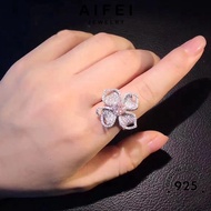 AIFEI JEWELRY 925 Ring Sterling Crystal Original For 純銀戒指 Flowers Perempuan Diamond Perak Silver Korean Cincin Accessories Creative Women Adjustable Pink R2045