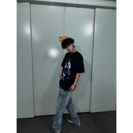 75375373COD [/Recommended] Heavy 230g Double Yarn Pure Cotton Combed Tight Retro Pattern Printed Sho