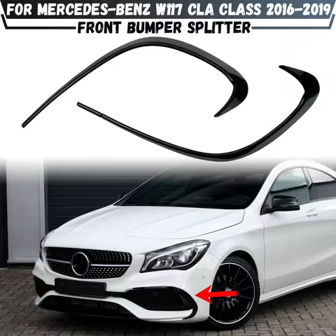 Glossy Black Front Bumper Lip Spoiler Splitters Canards Vents For Mercedes-Benz W117 CLA Class CLA20
