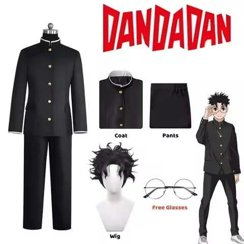 Anime Dandadan Ken Takakura Cosplay Costume Okarun School Uniform Black Jacket Gakuran Outfit Glasse