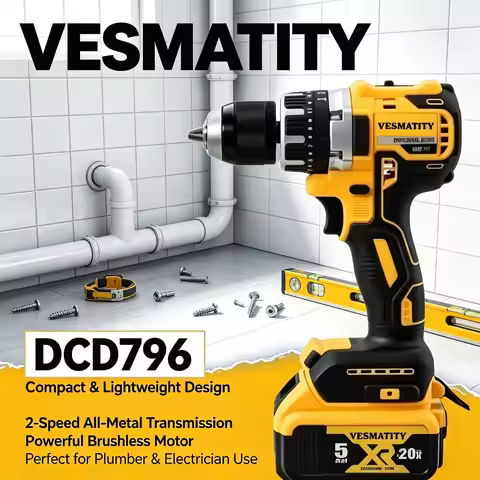 Vesmatity DCD796 3/8" Chuck Brushless Impact Drill 70N.m 0‑2200RPM 34000BPM 14+1 Clutch For DeWALT 2
