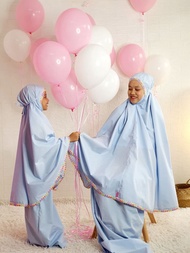 Telekung Budak & Dewasa Cotton Bella Baby Blue 1-3y 4-8y 9-12y Dewasa