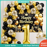 GeeParty 40/50/60/70th Black Gold Balloon Garland Kit Number Backdrop for Anniversary Birthday Party