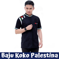 COD Baju koko palestina pria dewasa lengan pendek hitam dan putih Palestine series fashion muslim kemeja koko 2023 atasan perlengkapan sholat