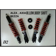 D2 Adjustable High Low Body Shift Absorber Spring Set - Perodua Alza, Axia, Bezza - READY STOCK