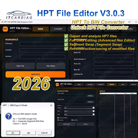 New HPT File Editor V3.0.3 Hpt To Bin Convertor Tool Unlock VIN OS Calibration HEX Editor Unlock VIN