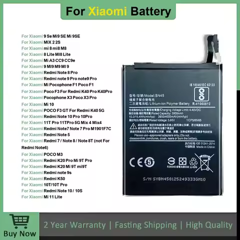 Battery For Xiaomi Redmi Note 10 Pro 9 9S 8 7 Mi SE Lite 9T Mix 4 Bateria BN57 BN53 BM4Y BM4J BM3L B