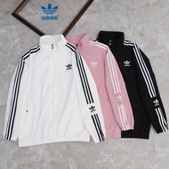 【Ready Stock】Adidas 100% Original Clover Embroidered Logo for Men and Women Athleisure Vintage Cardigan Jacket Couple Classic Three-stripe Windbreakers