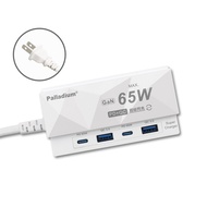 【Palladium 帕拉丁】菱格紋 PD65W 氮化鎵GaN 4孔急速超閃充 Type-A/C USB延長線充電器(1.5m)