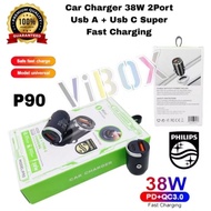Saver P-90 38w Super Fast Charger Car Charger Adapter USB Port Charger Adapter A & USB C 38w
