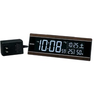 Seiko Clock, tabletop clock, alarm clock, radio-controlled, digital, AC powered, color LCD, Series C3 03: Brown Wood. Body size: 7.3×22.2×4.4cm DL306B